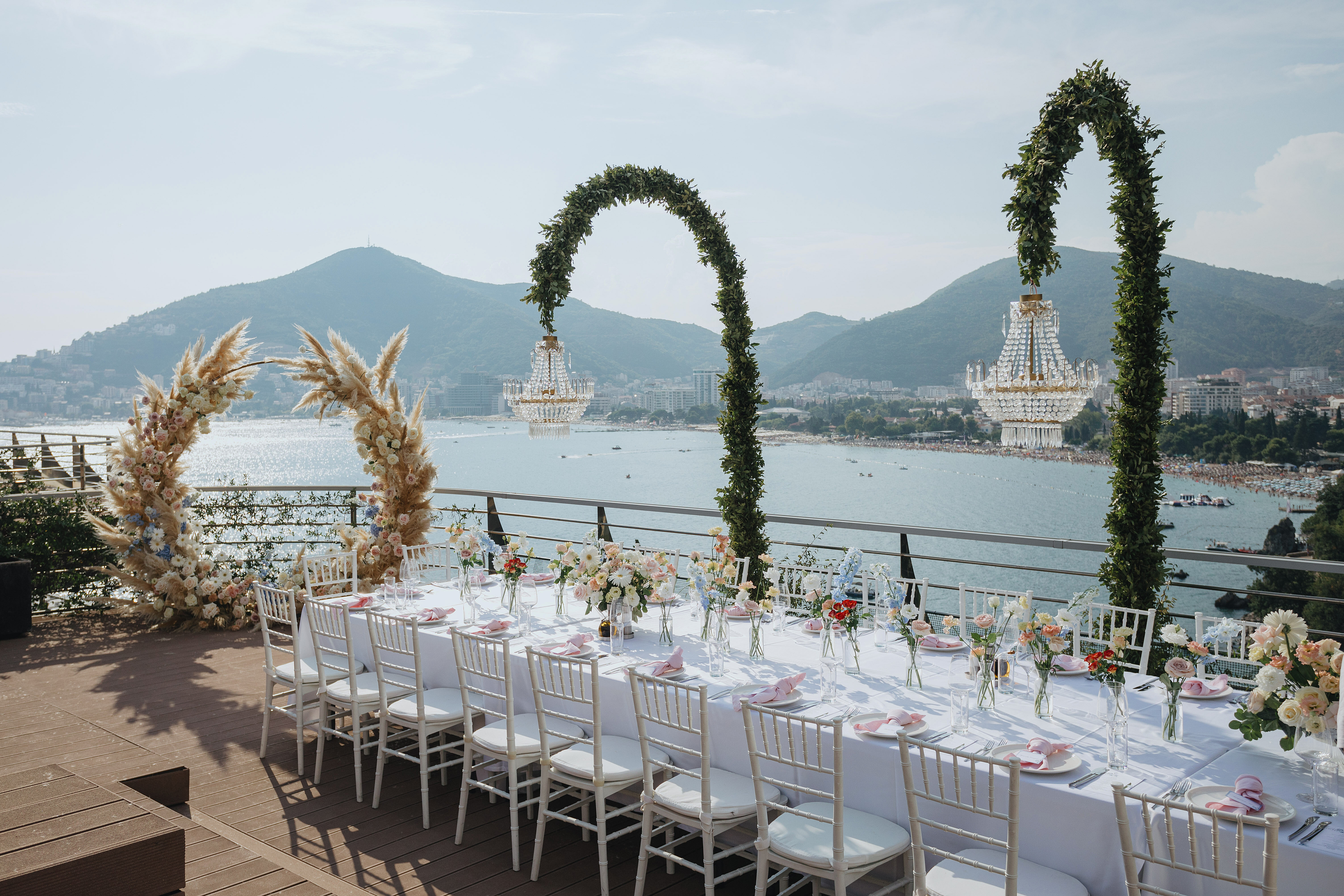 Wedding set-up at the open-deck penthouse terrace at Dukley Hotel & Resort. 